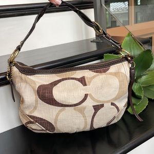 Coach, Genuine, Leather, Canvas, Shoulder, or Handbag Purse cream brown tan